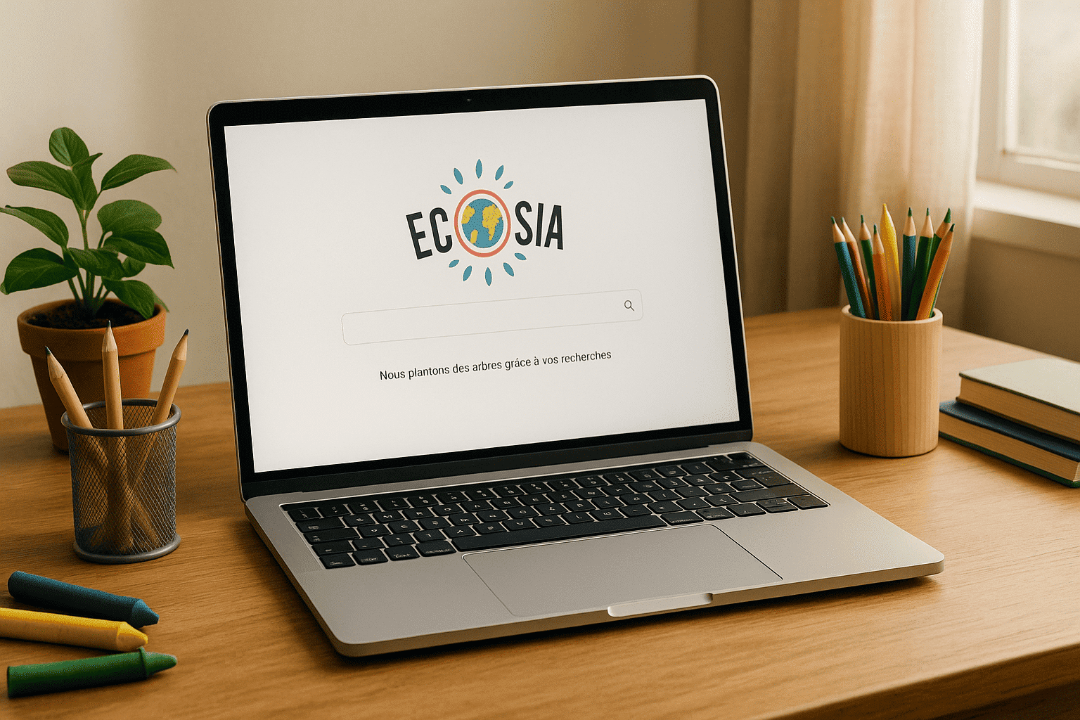 ordinateur portable qui utilise le moteur de recherche écoresponsable Ecosia